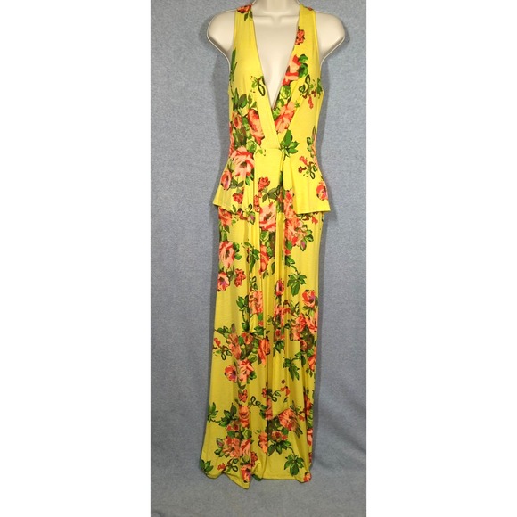 Vtg Maxi Dress S Form Fitting Yellow Lime Old Hollywood Style Sexy Heat Wave - Picture 11 of 13